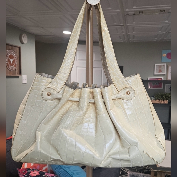 VINTAGE BRAHMIN Elizabeth Grotto Drawstring Shoulder Bag In Pastel Yellow - Picture 6 of 15